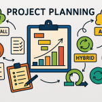 Hybrid Project Planning - Assurify Consulting Hybrid project planning concept showing a structured timeline with milestones (Waterfall) alongside iterative cycles (Agile), symbolising practical project management for professional services
